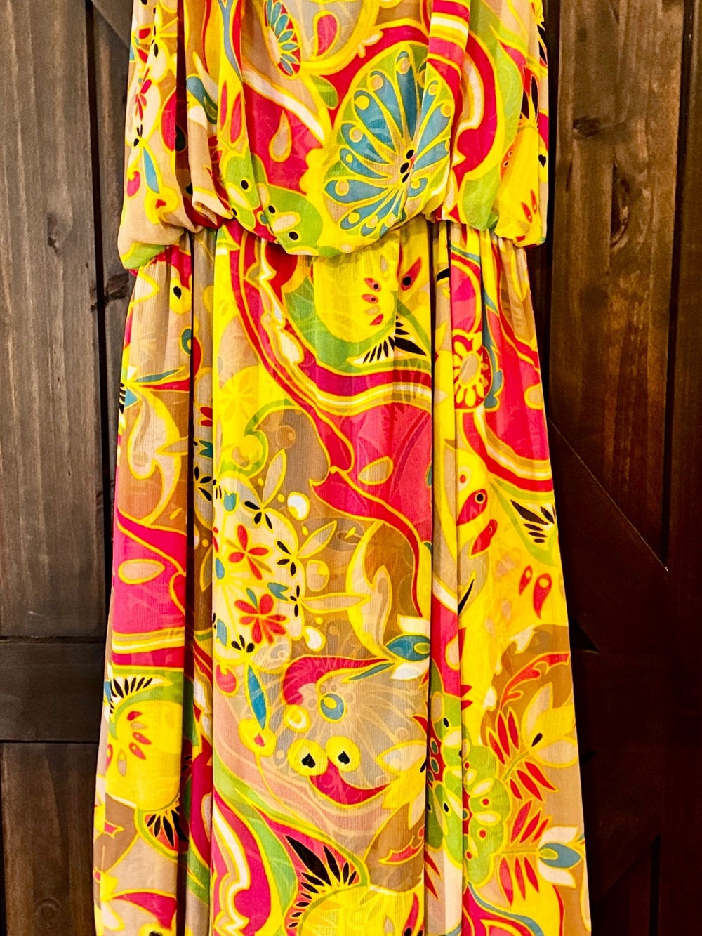 Trina Turk Yellow Pink and Green Floral Paisley Maxi Dress